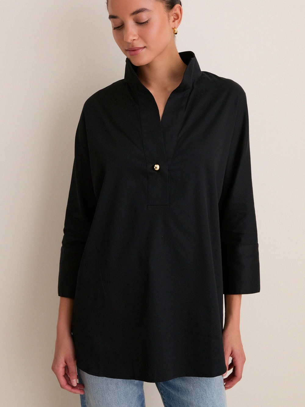 Tuckernuck Black Willow Blouse Relaxed Collared Tunic Blouse Top Size Small